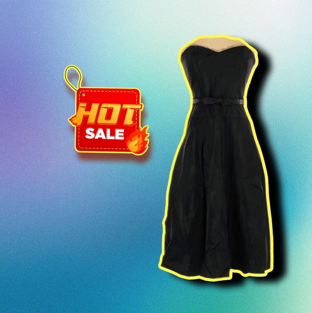 LAUNDRY by SHELLI SEGAL-EUC-BLACK-DRESS- TULLE-UNDER-SWEETHEART NECKLINE-BELTED